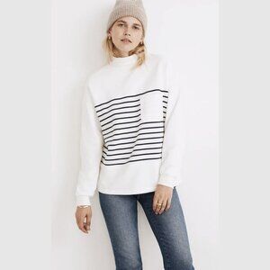 Madewell Cotton Mockneck Pocket Sweatshirt Nautical Rugby Stripe Oversized Large